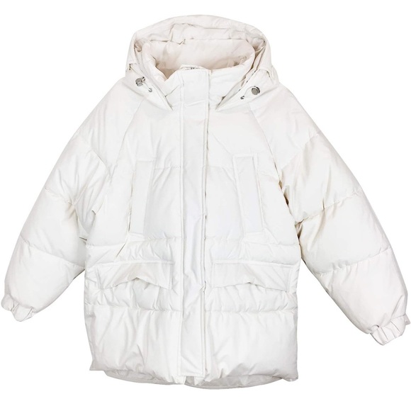 Zara oversized hooded ecru cream neutral puffer jacket Parka pocket size XS NWT - Picture 13 of 16